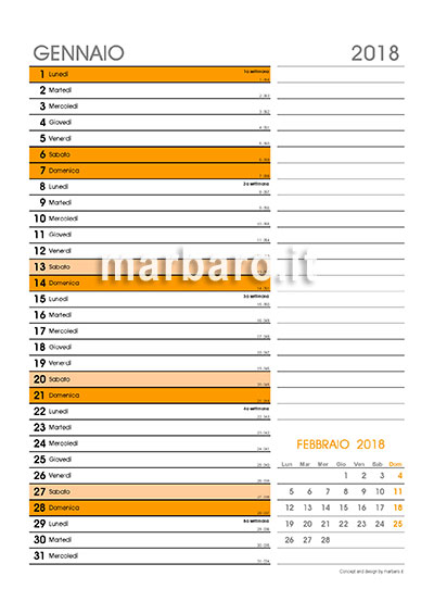 Calendario 2018 12 mesi da stampare
